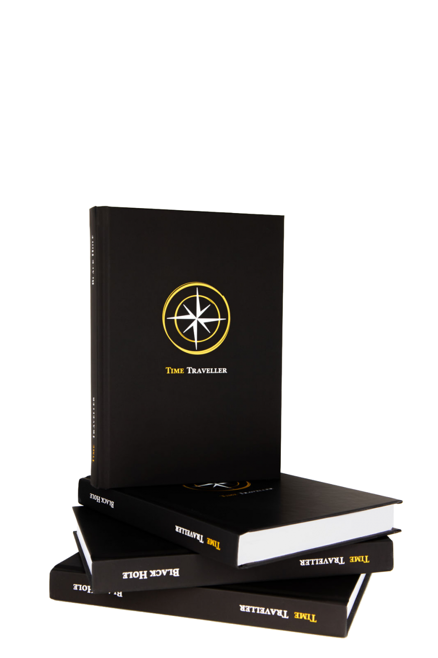 Time Traveller Journal – Black Hole Edition, schwarzer Einband mit gold-weißem Logo.